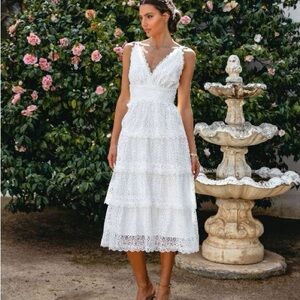 At Last Crochet Lace Tiered Midi Dress - White never worn
